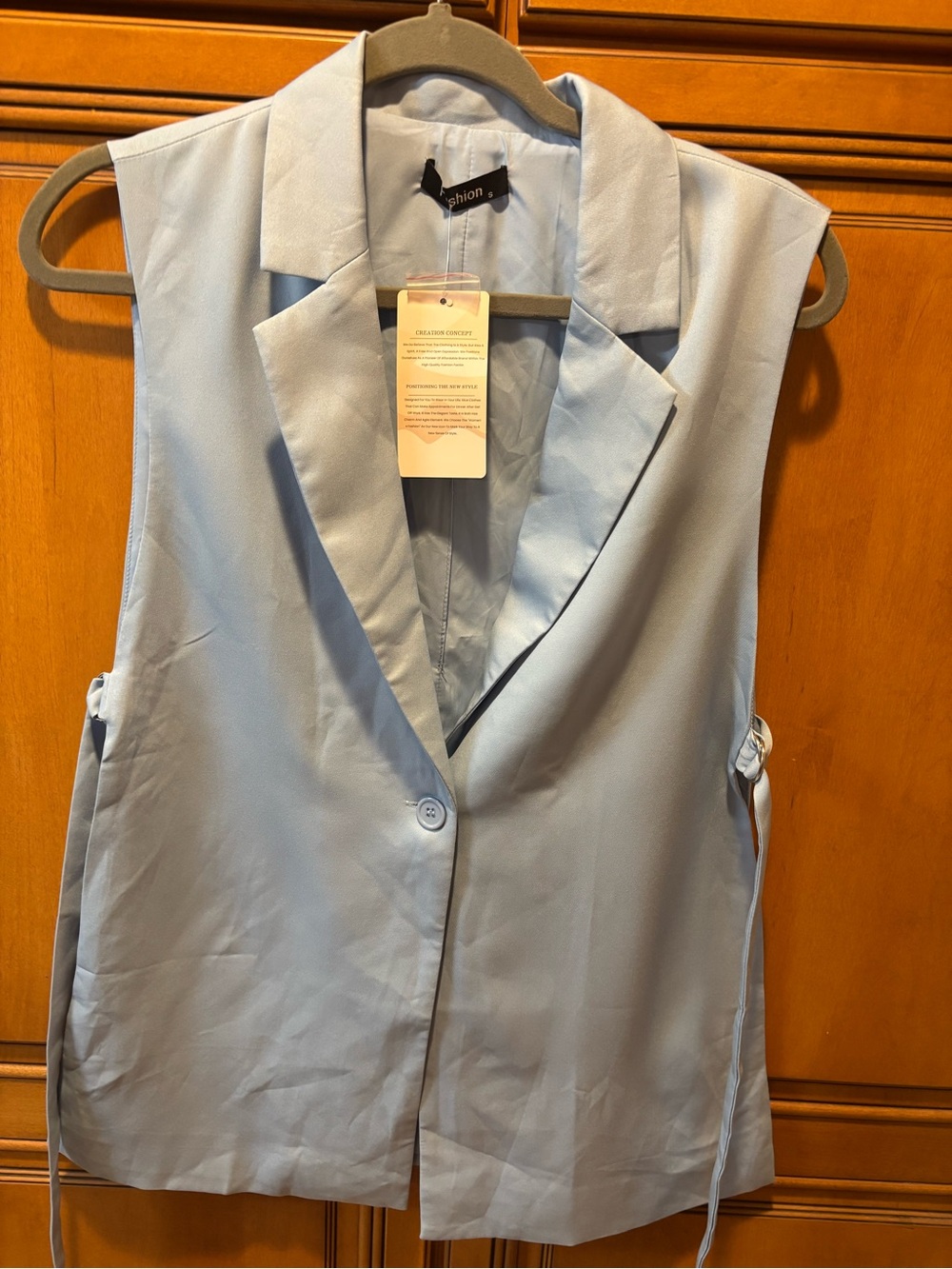 Sleeveless Tailored Blazer Vest in Light Blue. Size: S